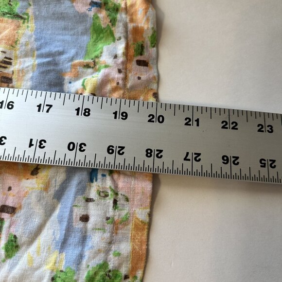 Womens Sleeveless V Neck Button Up Top Scenic Print Linen Blend Large - Picture 8 of 8